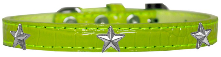 Silver Star Widget Croc Dog Collar Lime Green Size 16